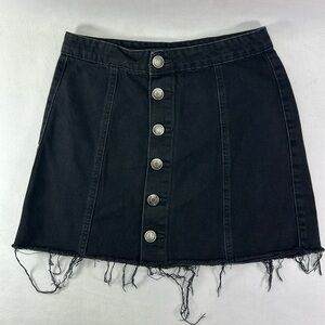 Aeropostale Skirt Mini High Rise Raw Hem Button Denim Black